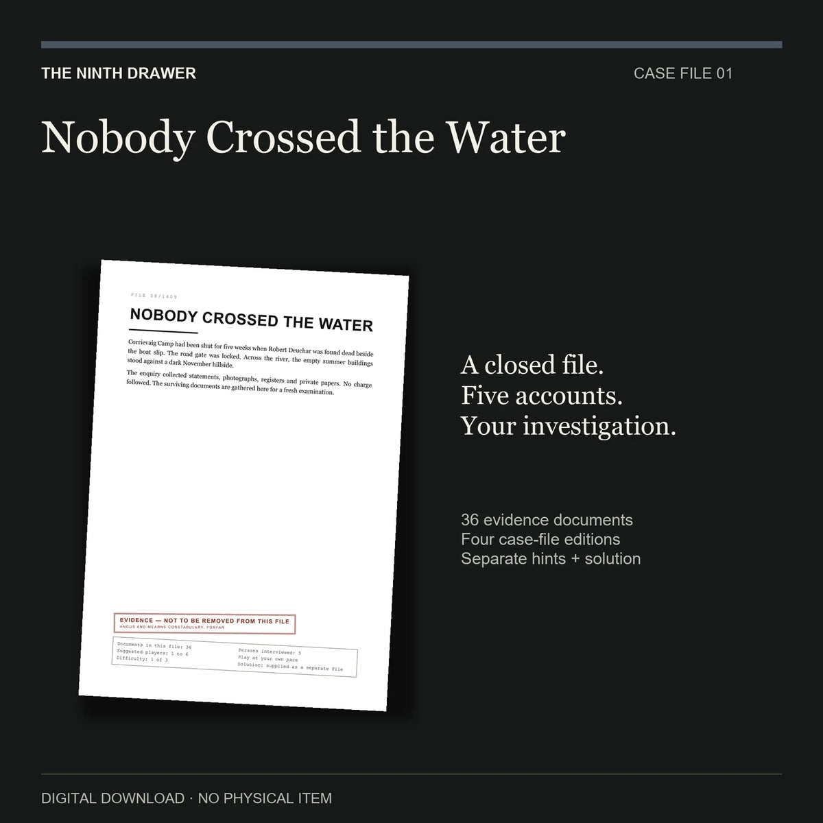 Nobody Crossed the Water — Case File 01: the real case file cover
