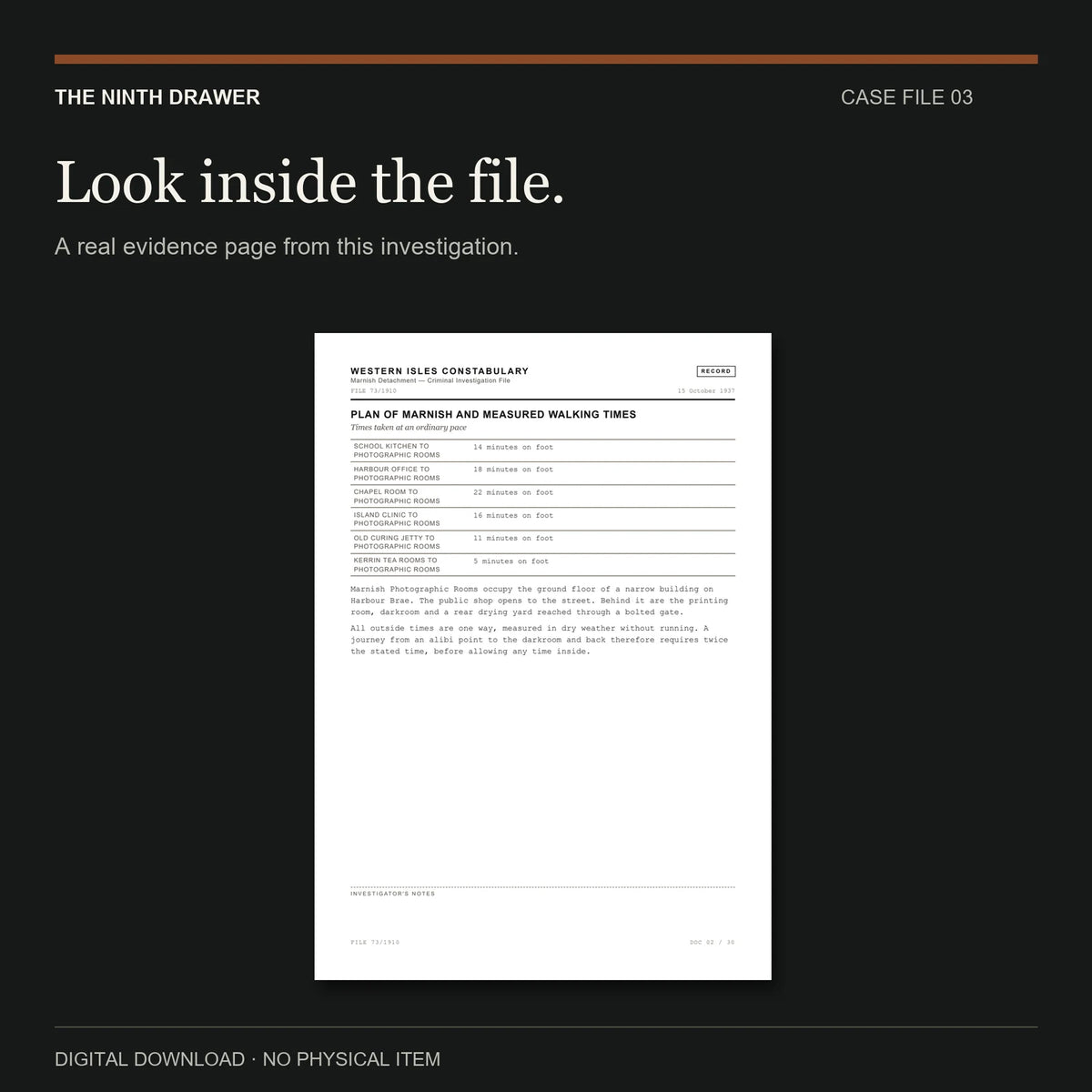 The Ferry Never Came — a real evidence page from the case file