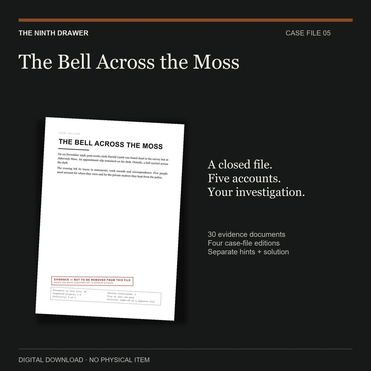 The Bell Across the Moss — Case File 05: the real case file cover