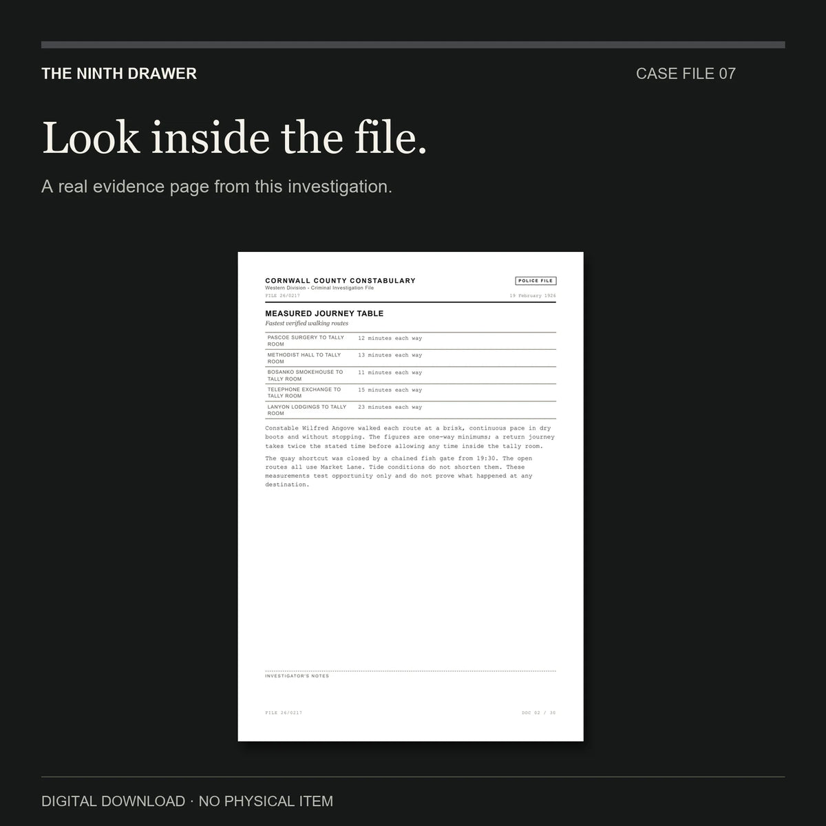 The Last Bus from Pentreath — a real evidence page from the case file