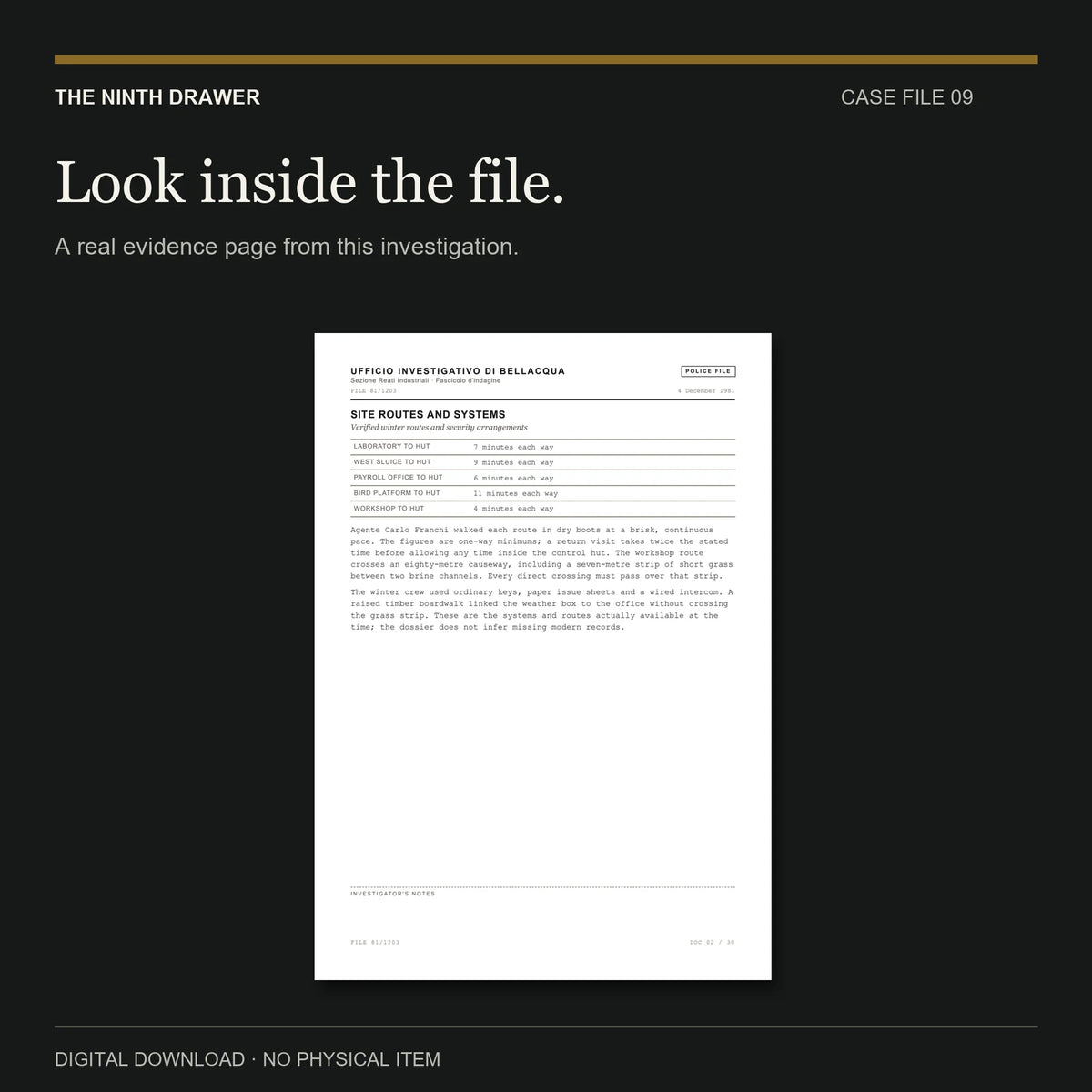 The Footprints at Bellacqua — a real evidence page from the case file